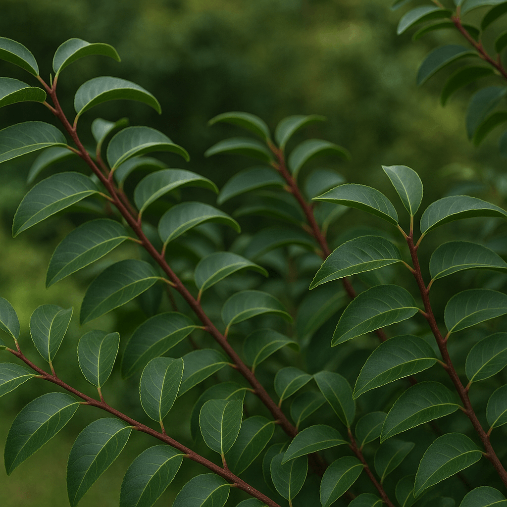 Feuillage dense et ramifications d'un Prunus lusitanica au jardin