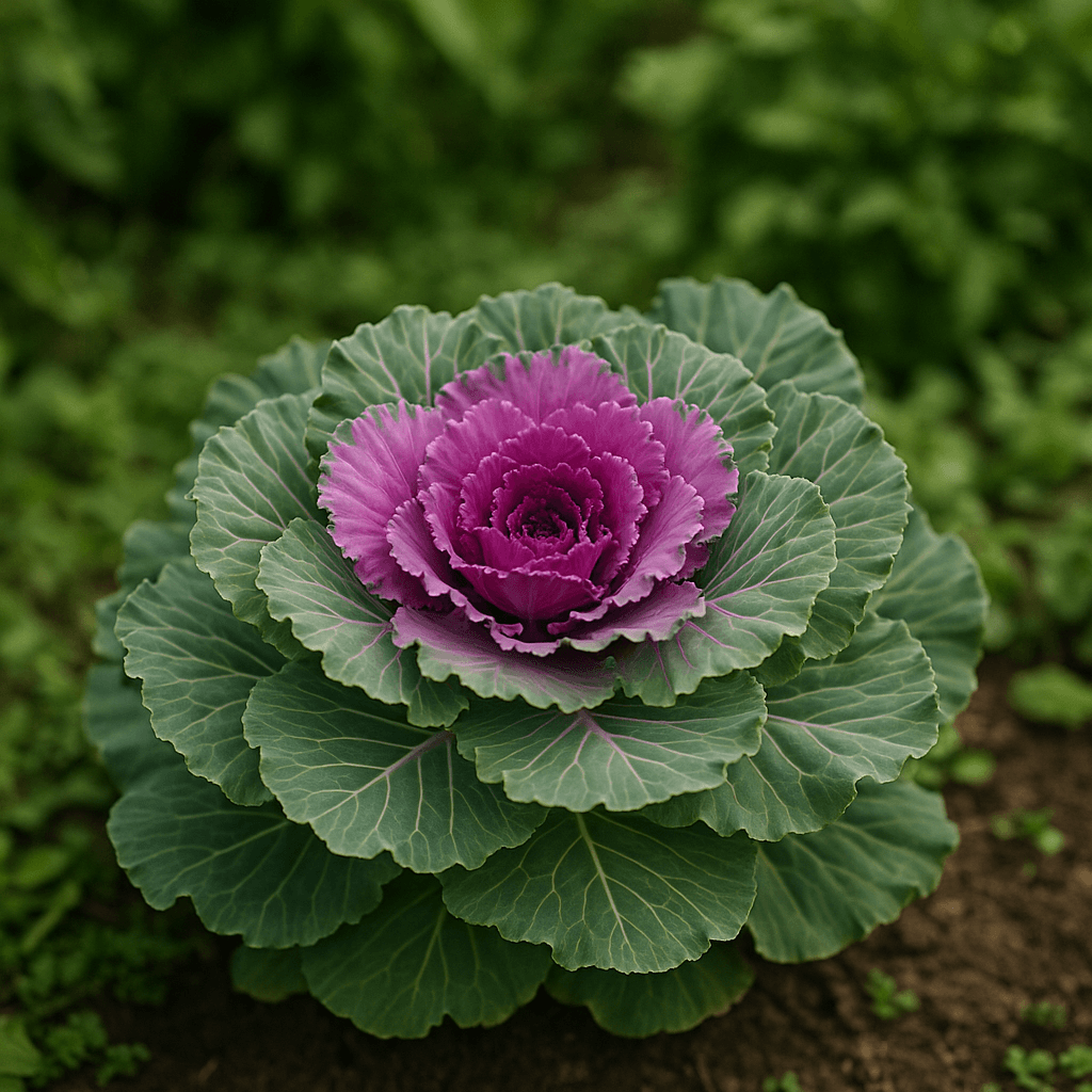 Détail des feuilles en rosette d’un chou d’ornement