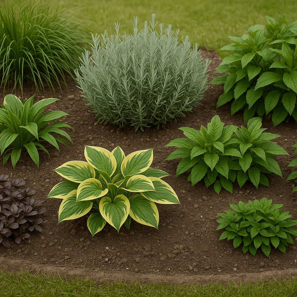 Organisation de plantes aux ports variés dans une plate-bande