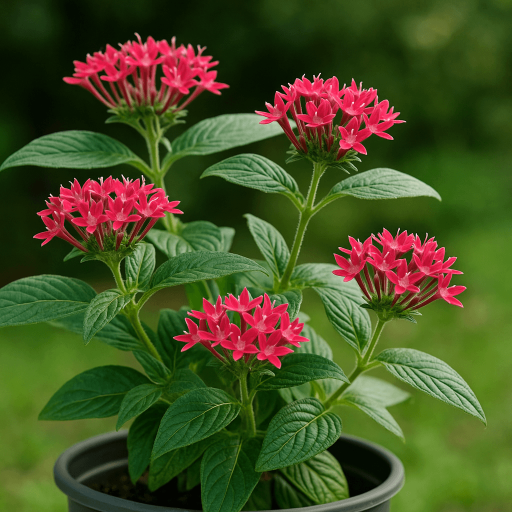 Feuillage et bouquets de fleurs du pentas vus de près