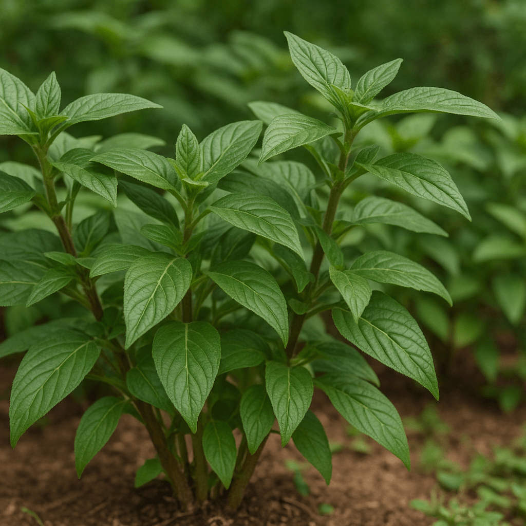 Feuillage rapproché d’un pentas présentant une floraison très réduite