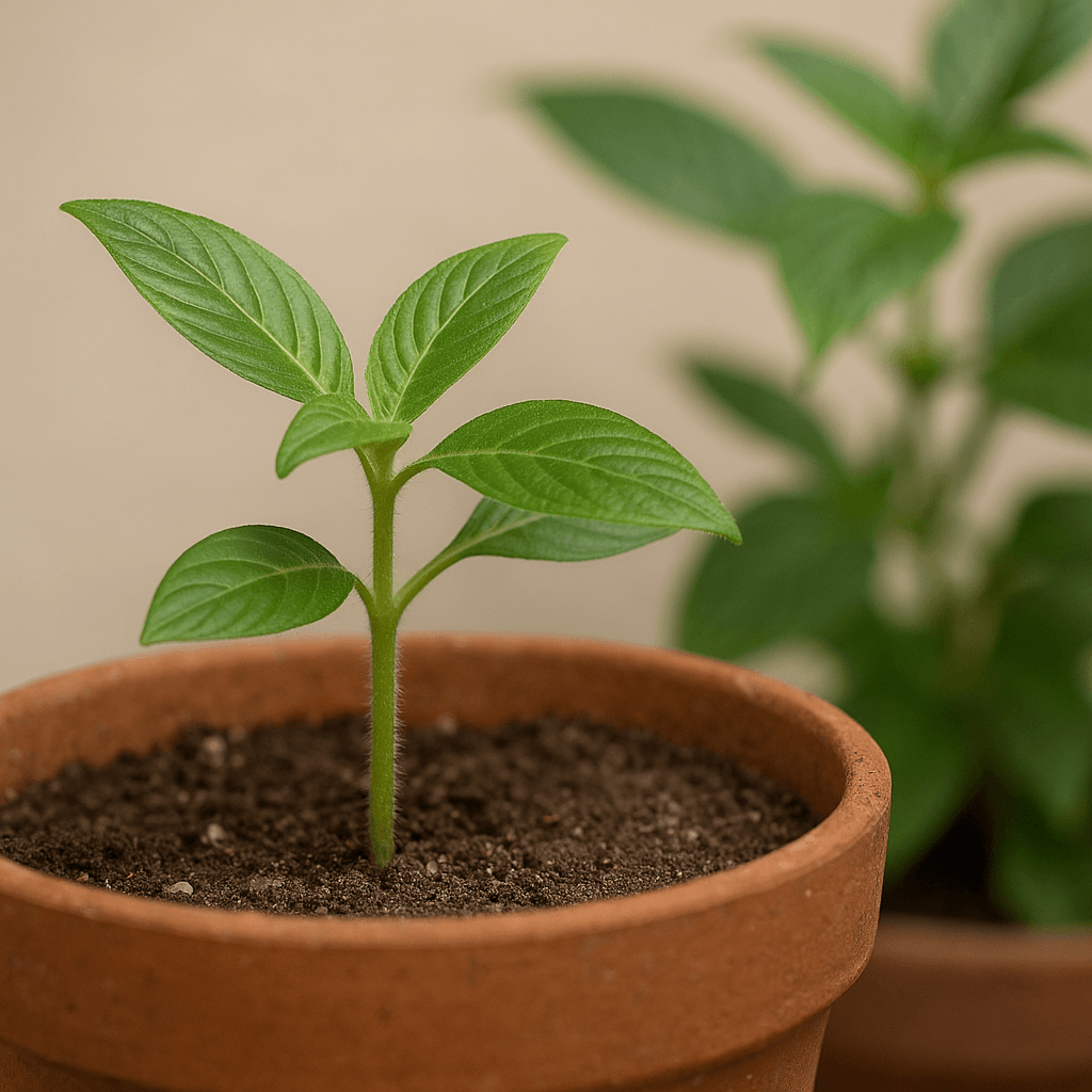 Bouture de pentas installée dans un petit pot de substrat