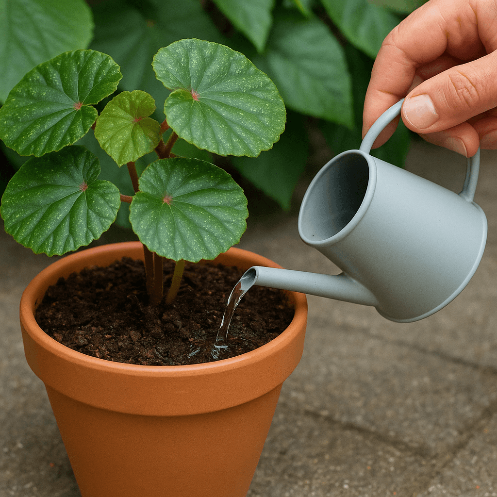 Arrosage du substrat d’un begonia nénuphar cultivé en pot